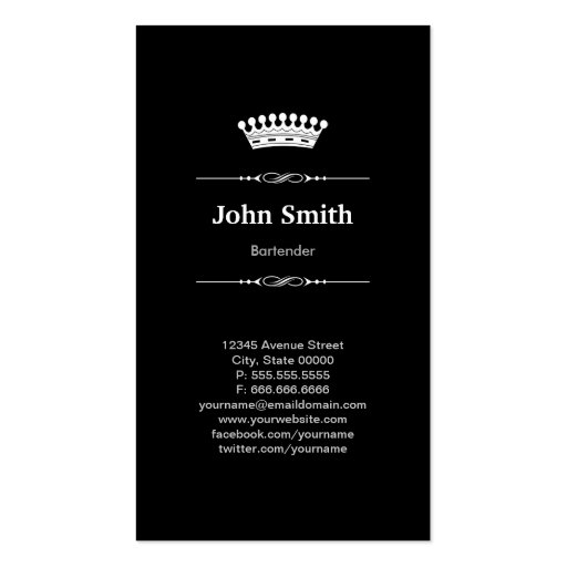 Bartender Simple Elegant Royal Crown Business Cards (front side)