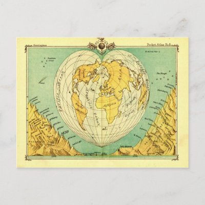 Bartholomew Heart Shaped Post Card World Map