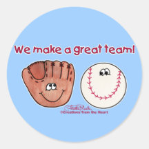 Baseball and Baseball Glove Team Round Sticker