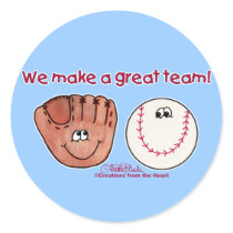 Baseball and Baseball Glove Team Round Sticker