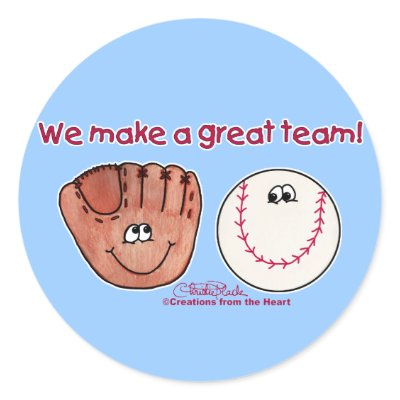 Baseball and Baseball Glove Team Round Sticker by creationhrt