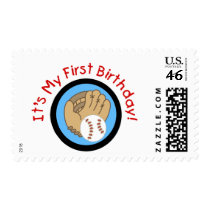 Baseball and Glove 1st Birthday Tshirts and Gifts Postage Stamp