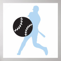 baseball and player silhouette graphic design print