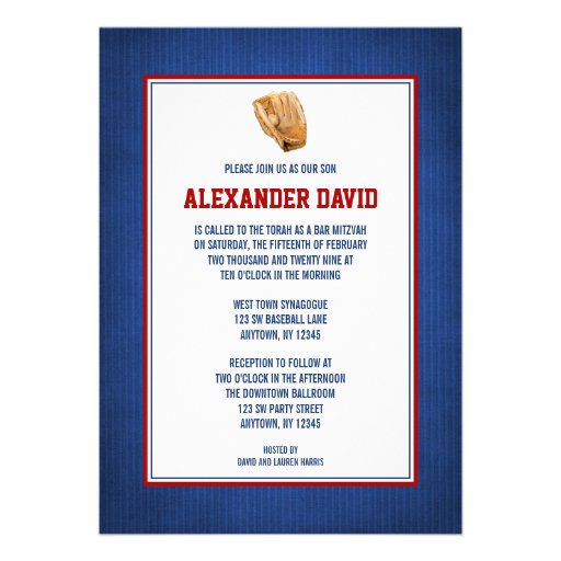 Baseball Bar Mitzvah Red Blue Invitations (front side)