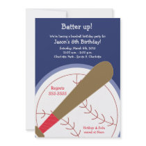 BASEBALL & Bat Batter Up 5x7 Birthday Invitation