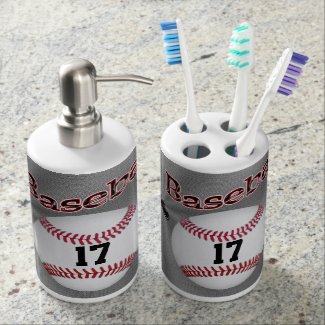 Baseball Bathroom Accessories YOUR JERSEY NUMBER Bathroom Set CLICK HERE