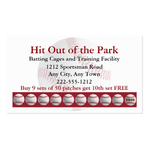 Baseball Batting Cage Sports  Loyalty Punch Card Business Card Template (front side)