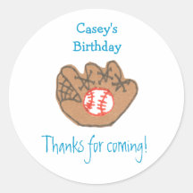 Baseball birthday favor label round stickers