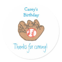 Baseball birthday favor label round stickers