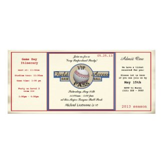 Baseball Birthday Field Pass Personalized Invites
