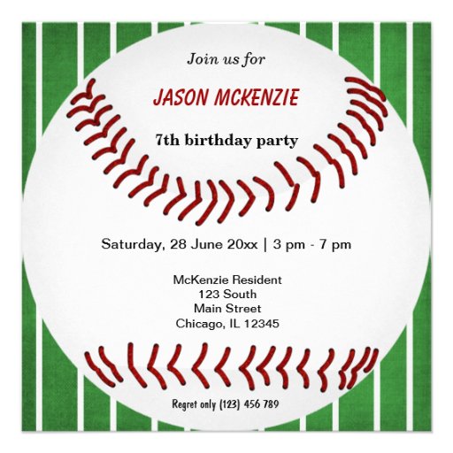 Baseball Birthday Invite (front side)