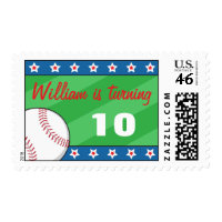 Baseball birthday party invitation postage stamps
