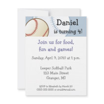 Baseball Birthday Party Invitations  4.25" x 5.5"