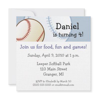 Baseball Birthday Party Invitations - 5.25"x5.25" by konceptskids