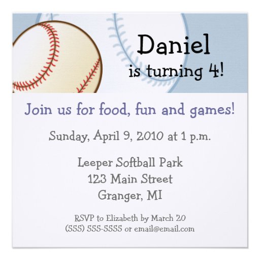 Baseball Birthday Party Invitations - 5.25"x5.25"