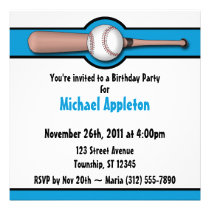 Baseball Blue Birthday Invitations