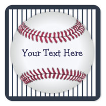 Baseball Blue Pin Stripes Personalized Square Stickers