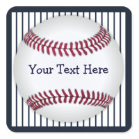 Baseball Blue Pin Stripes Personalized Square Stickers