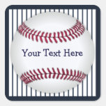 Baseball Blue Pin Stripes Personalized Square Stickers
