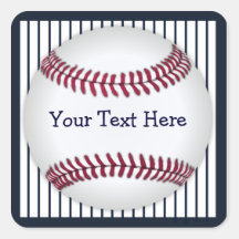 Baseball Blue Pin Stripes Personalized Square Stickers