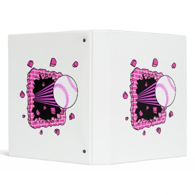 baseball breaking through brick wal pink girls 3 ring binder by sports_shop