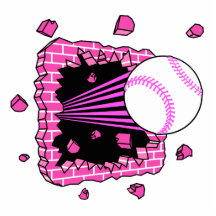 baseball breaking through brick wal pink girls photo cut out