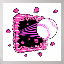 baseball breaking through brick wal pink girls print