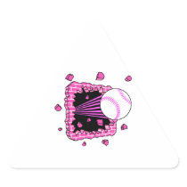 baseball breaking through brick wal pink girls triangle sticker