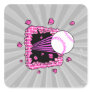 baseball breaking through brick wal pink girls square stickers