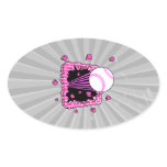 baseball breaking through brick wal pink girls oval sticker