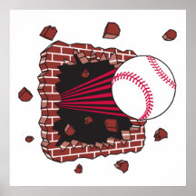 baseball breaking through brick wall print
