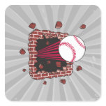 baseball breaking through brick wall square sticker