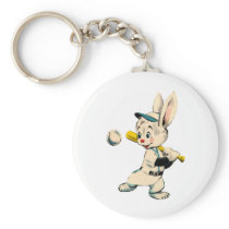 Baseball Bunny In Blue Keychains
