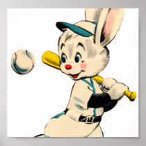 Baseball Bunny In Blue Print