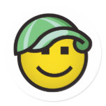 Baseball Cap Smilie - Green Round Stickers