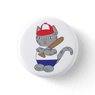 Baseball Cat Button
