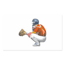 baseball catcher realistic vector illustration rectangle sticker