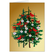Baseball Christmas Tree with Red Birds Greeting Card
