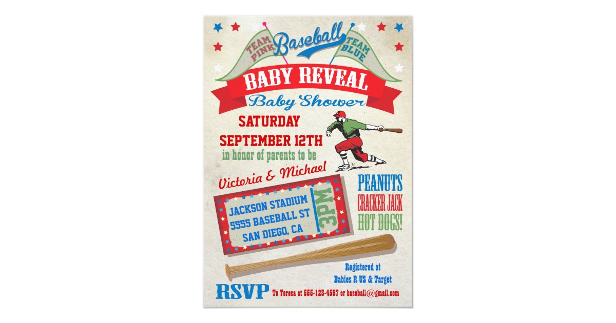 Baseball Couples Baby Reveal Shower Invitations Zazzle
