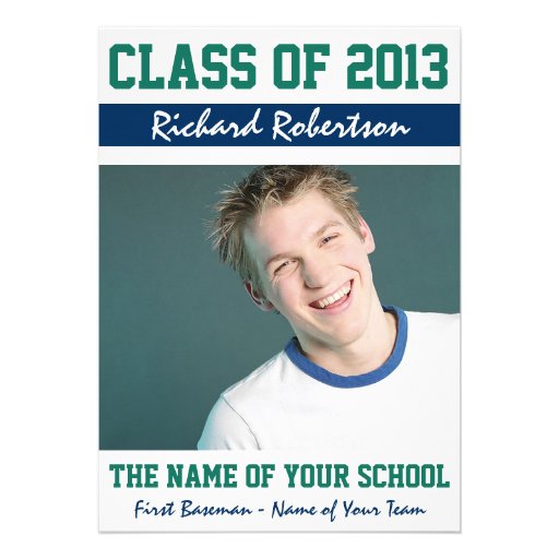 Baseball Dark Blue and Kelly Green Uniform Number Personalized Invitations