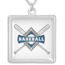 baseball diamond logo gray blue white personalized necklace