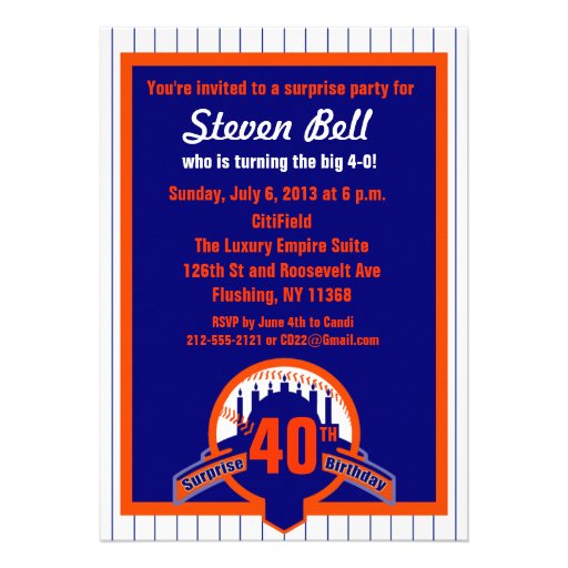 Baseball Fan Surprise Party Invitation