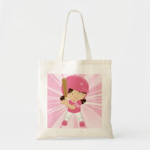 Baseball Girl Batter in Pink and White Bag