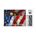 Baseball, glove, bat & American flag Postage Stamp