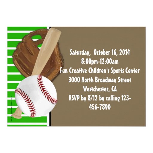Baseball Green/Brown Birthday/Party Personalized Invitations