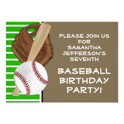Baseball Green/Brown Birthday/Party Personalized Invitations (front side)