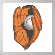 baseball in mitt vector graphic posters