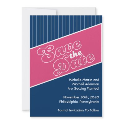 Baseball Inspired Save The Date (Pink / Navy Blue) Custom Invite by WindyCityStationery