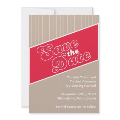Baseball Inspired Save The Date (Red / Taupe) Personalized Invitation by WindyCityStationery