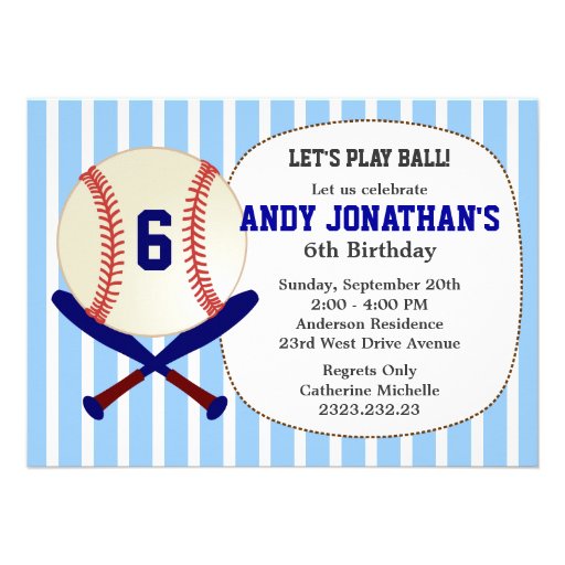 Baseball Kid's Birthday Party Blue Invitation